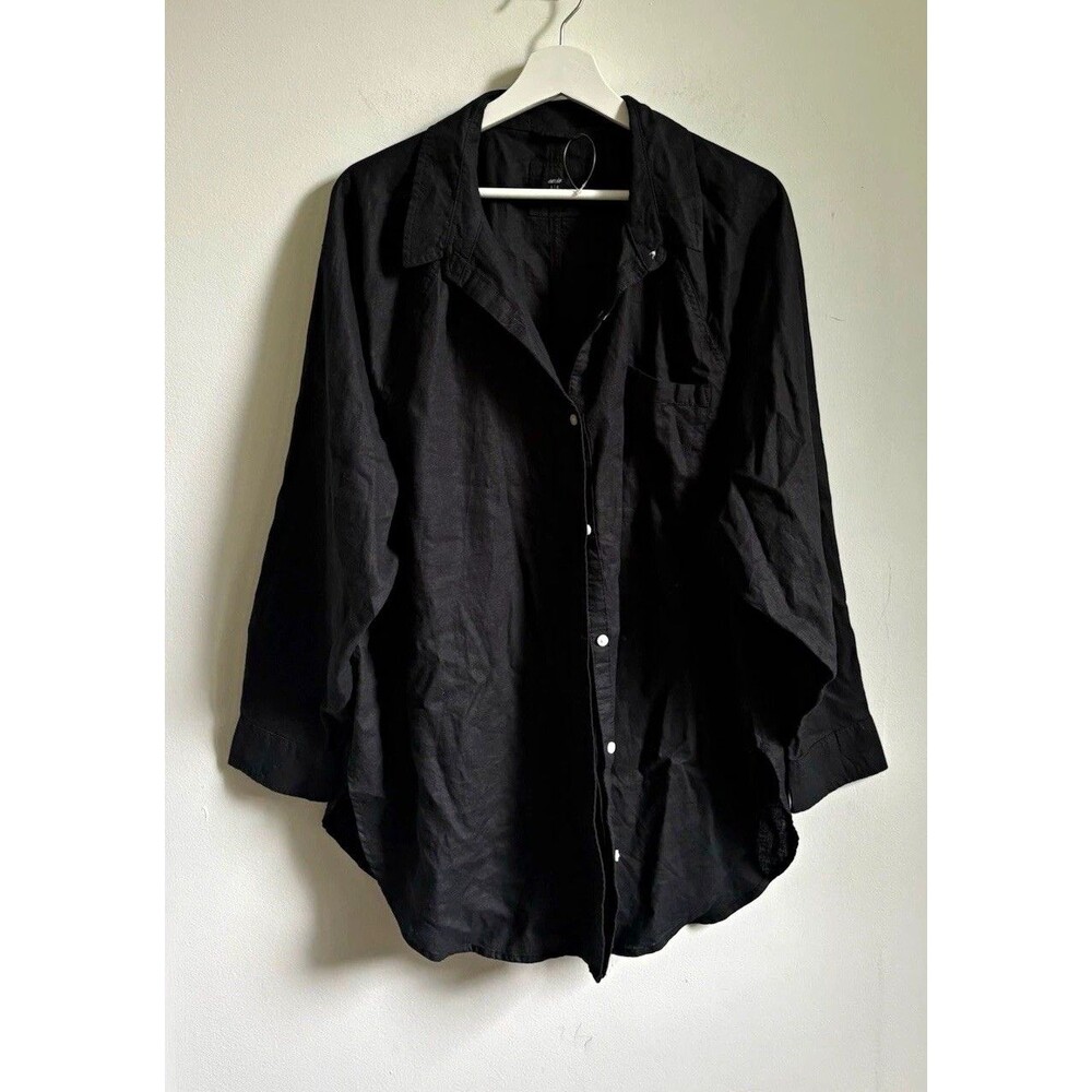 Aerie Shirt Mens L Black Linen-Viscose Woven Button Up Long Sleeve minimalist